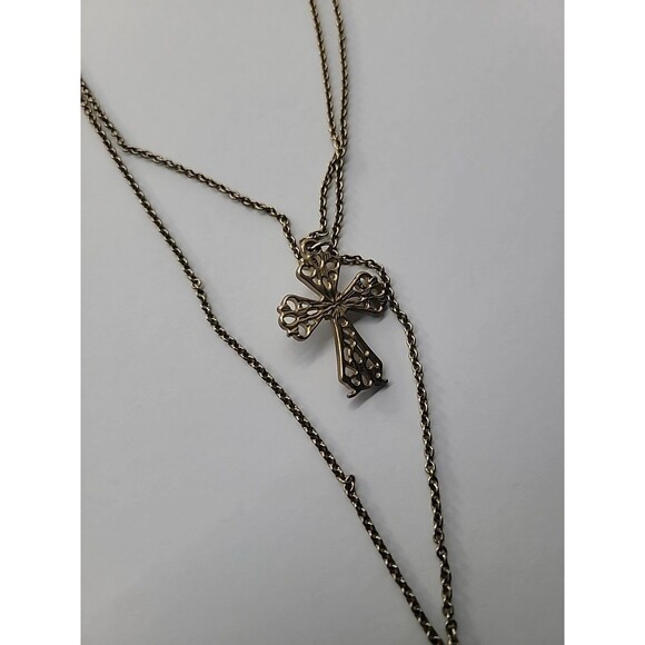 Vintage Necklace Chain Gold Tone Cross Pendant Crystal White Bead Jewelry - Picture 14 of 14
